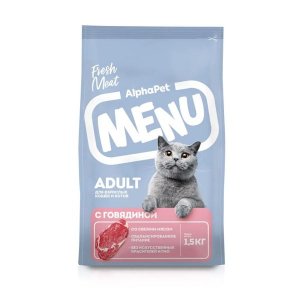 AlphaPet Menu Сухой полнорационный корм для взрослых кошек и котов Говядина