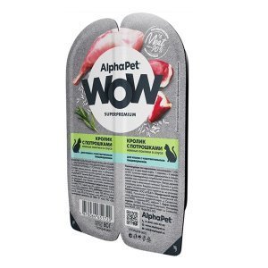 AlphaPet WOW Superpremium влажный корм для кошек с чувствительным пищеварением Кролик и потрошки нежные ломтики в соусе