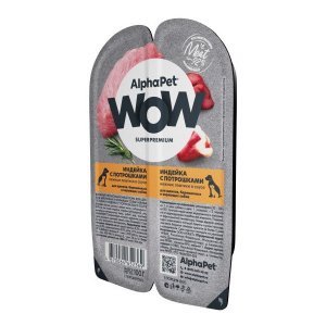 AlphaPet WOW Superpremium влажный корм для щенков беременных и кормящих собак Индейка и потрошки нежные ломтики в соусе