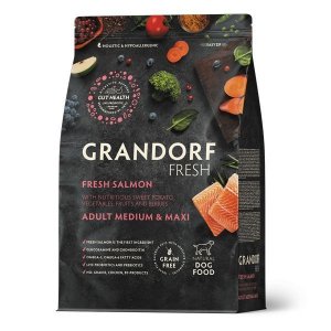 Grandorf Fresh Dog Med&amp;Maxi Salmon&amp;Sweet Potato сухой корм для собак с живыми пробиотиками для средних и крупных пород лосось батат