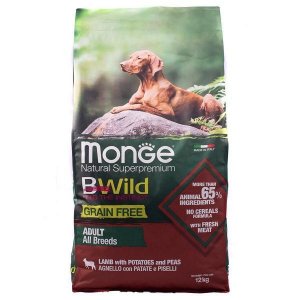 Monge Dog BWild Grain Free Сухой беззерновой корм для собак всех пород мясо ягненка картофель и горох