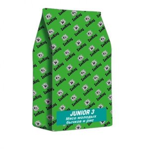 Zooring Junior 3 Мясо молодых бычков и рис сухой корм для юниоров средних и крупных пород