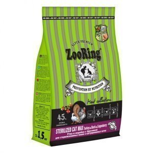 Zooring Sterilized Cat Max Turkey&amp;Duck&amp;Lingonberry Индейка и утка с брусникой Сухой корм для стерилизованных кошек и кастрированных котов