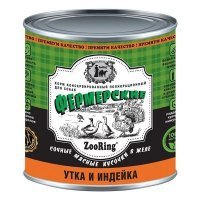 Zooring консервы сочные кусочки мяса в желе Фермерские с коллагеном для собак Утка и индейка
